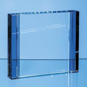 12cm Clear & Cobalt Blue Optical Crystal Column Rectangle Award