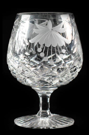 Handmade full lead crystal 12oz  brandy glass in our fuchsia design