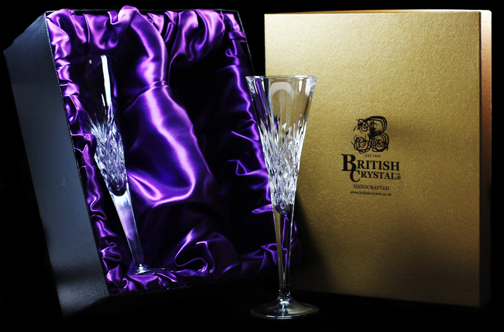 Handmade full lead crystal x2 flutes in our silk linned boxes 