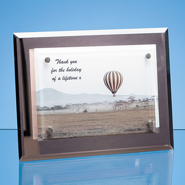 17.5cm x 23cm Mirrored Desk Plaque with Mounted Clear Rectangle, H or V