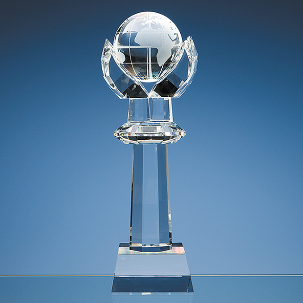 31cm Optical Crystal Mounted Globe Column Award