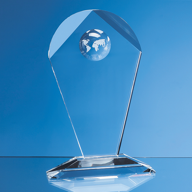 22cm Optical Crystal Arch Award with Recessed Globe