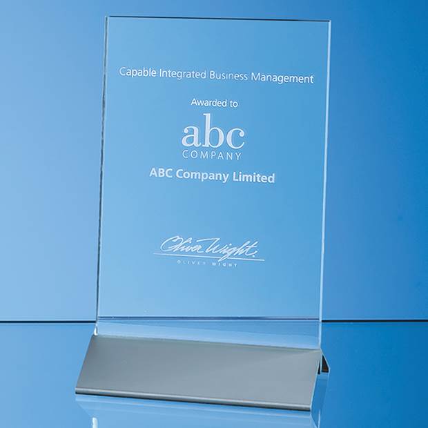 15cm x 10cm x 6mm Clear Glass Rectangle on an Aluminium Base