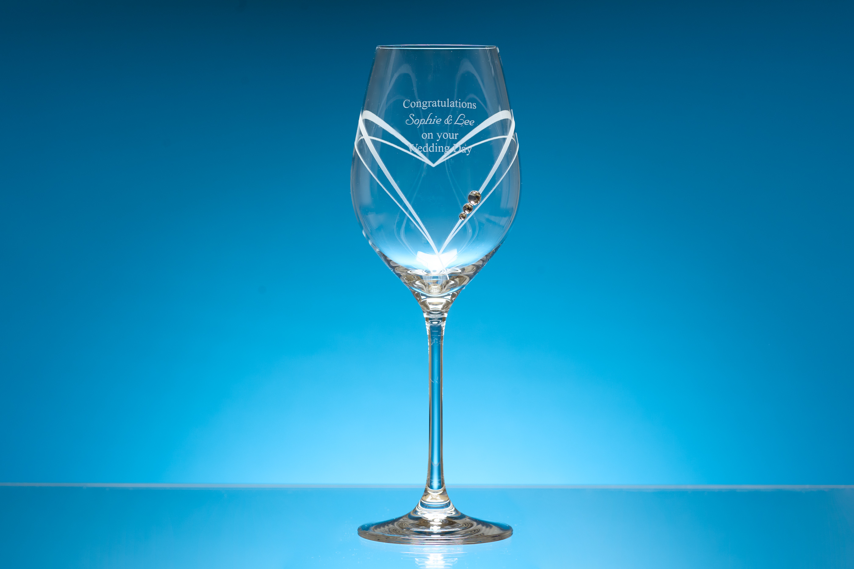 Single Diamante Wine Glass with Heart Shaped Cutting