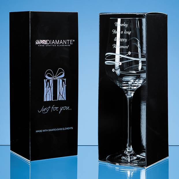 Just For You  Diamante Wine Glass with Spiral Design Cutting in an attractive Gift Box