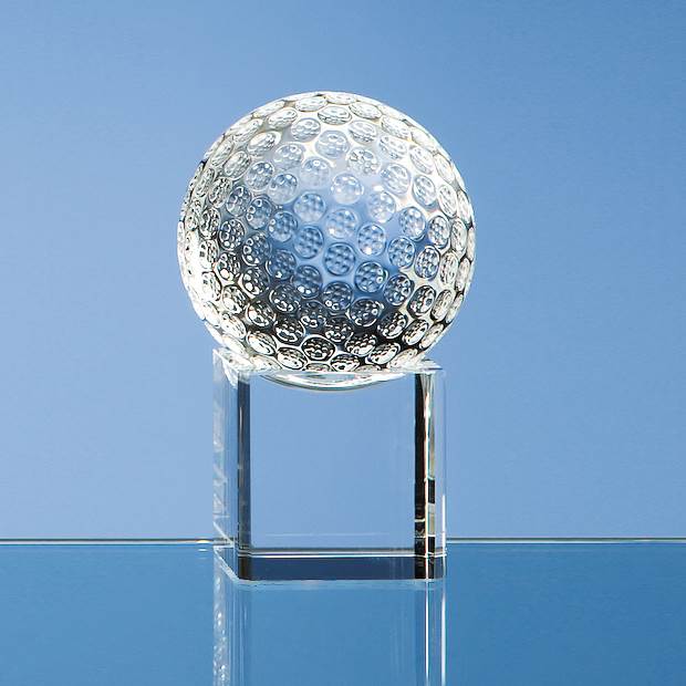 6cm Optical Crystal Golf Ball on a Clear Crystal Base