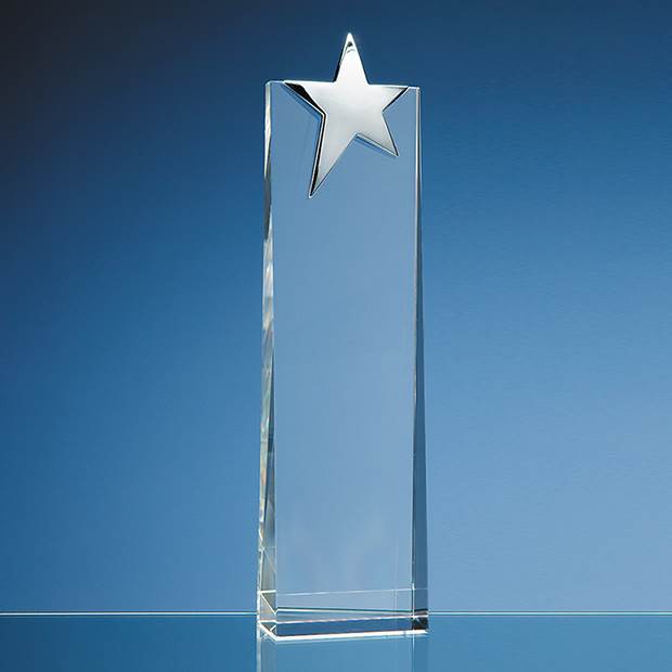 27.5cm Optical Crystal Rectangle with Silver Star