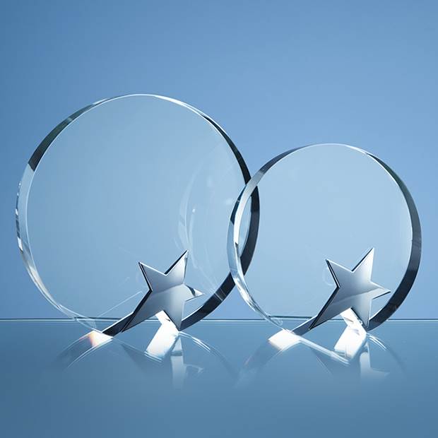 15cm Optical Crystal Circle Award with Silver Star