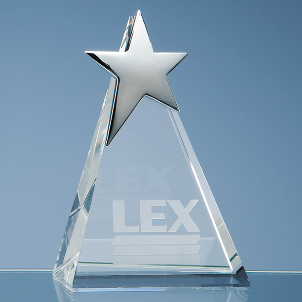 20cm Optical Crystal Triangle Award with Silver Star