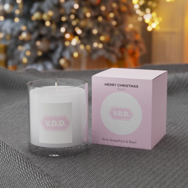 9.2cm Personalised Pink Grapefruit & Basil Scented Candle in a Printed Gift Box