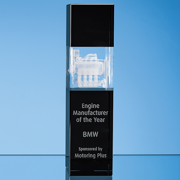 24cm Clear & Onyx Black Optical Crystal Square Column Award