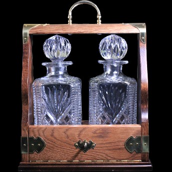 Westminster 2 Square Decanter Solid Oak Tantalus Set With Solid Brass Fittings